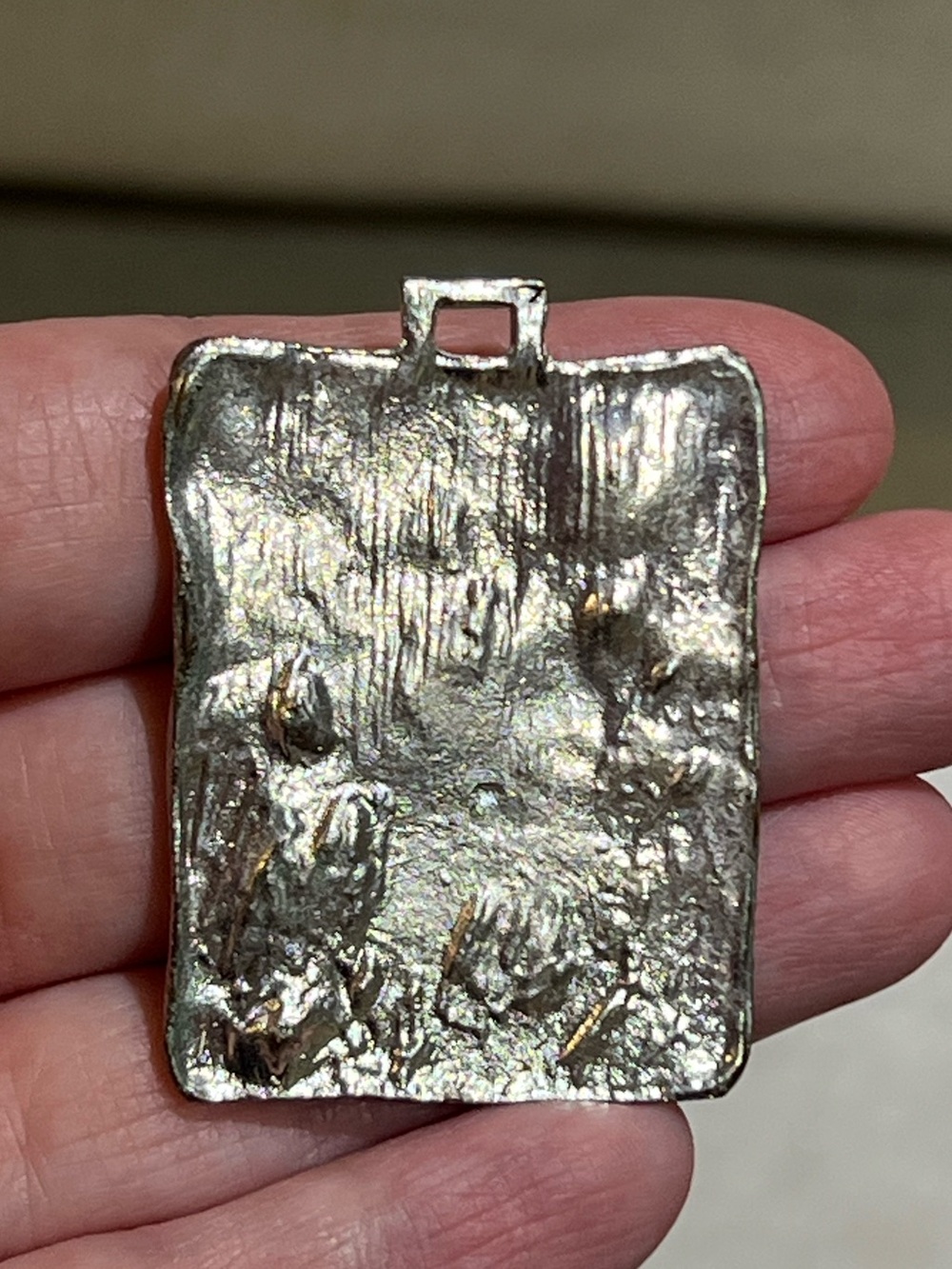 Amber & Silver Rectangular Design Pendant - Picture 2 of 4